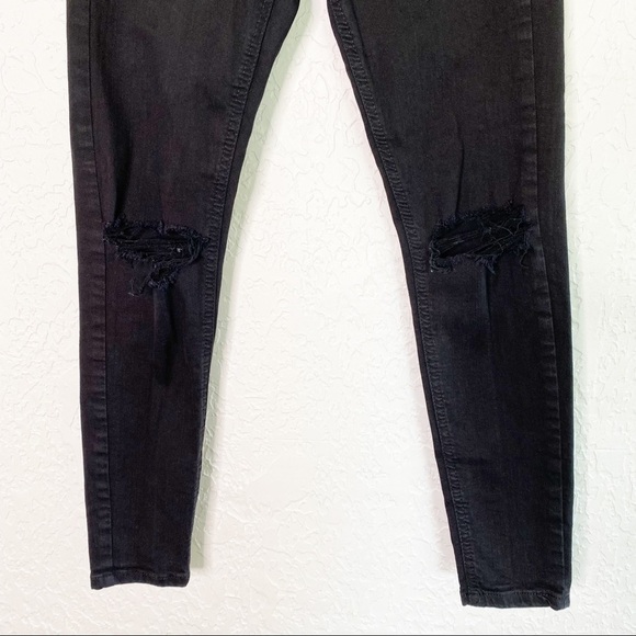 Topshop Jamie Black Skinny Jeans Size 26x30 Ripped knees High Rise - Picture 6 of 12